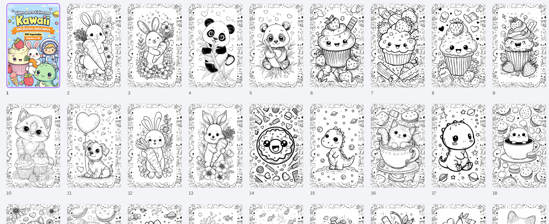 Muestra de dibujos kawaii del libro